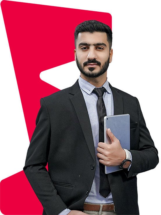 Photograph of a man with a red background