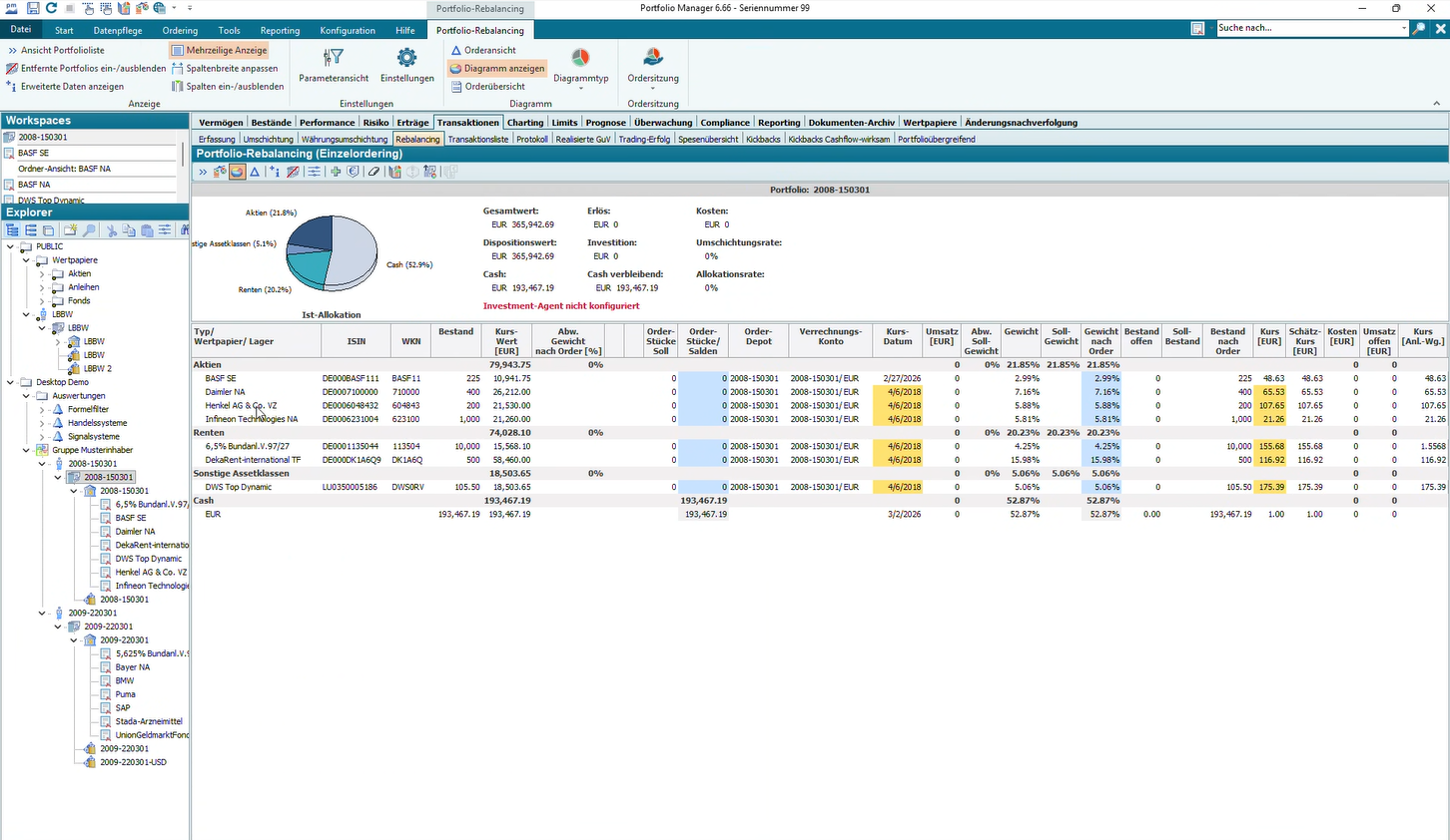 Infront Portfolio Manager rebalancing