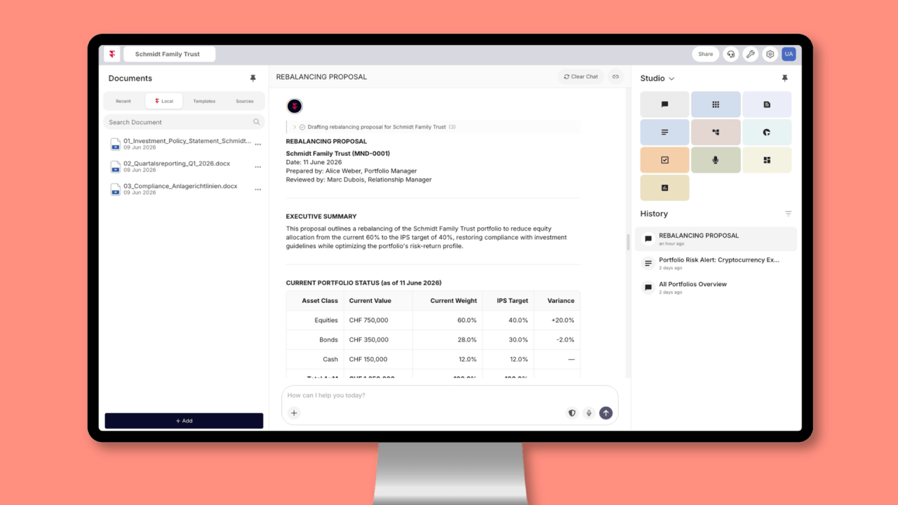 Infront AI user interface: rebalancing